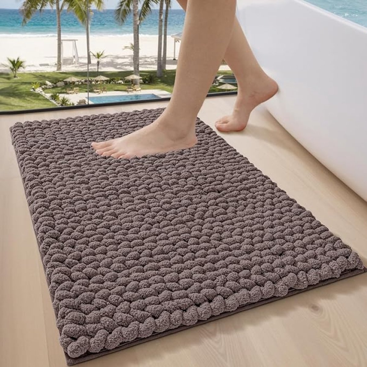 Chenille Badmat Antislip 50 x 80 cm - Extra Zachte en Dikke Badkamermat - Wasbaar en Sneldrogend - Bruin