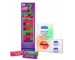 seks spelletjes voor koppels – erotische spelletjes voor koppels – spelletjes voor volwassenen engels – Tower of Pleasure 54 houten blokken + FITONE® condooms ribbels 12 stuks
