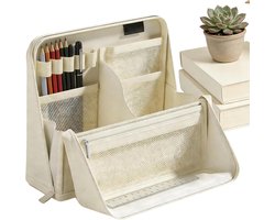 Witte 22 * 8 * 18cm draagbare waterdichte pen tas capaciteit met handvat, potlood doos tas tas kunst markeren pen dagboek make-up reizen kantoor schilderij schrijven veeg staaf