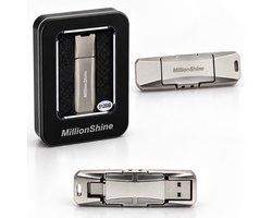 MillionShine USB Stick - USB 3.2 Gen1 C en A - 512GB - 2640Mbps Snelle Overdracht - Flashdrive - Zakelijk en Prive Opslag - Compatible met iPhone en Android - Luxe Design Metaal Zilver