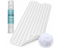 HSXL - Antislipmat - 100x40CM - Incl. Netspons - Antislip Douchemat / Badmat Wit met Zuignappen – Mat voor in bad – Anti Slip Douche Cabine Mat – Mat voor in de Badkamer - Badkamer accessoires