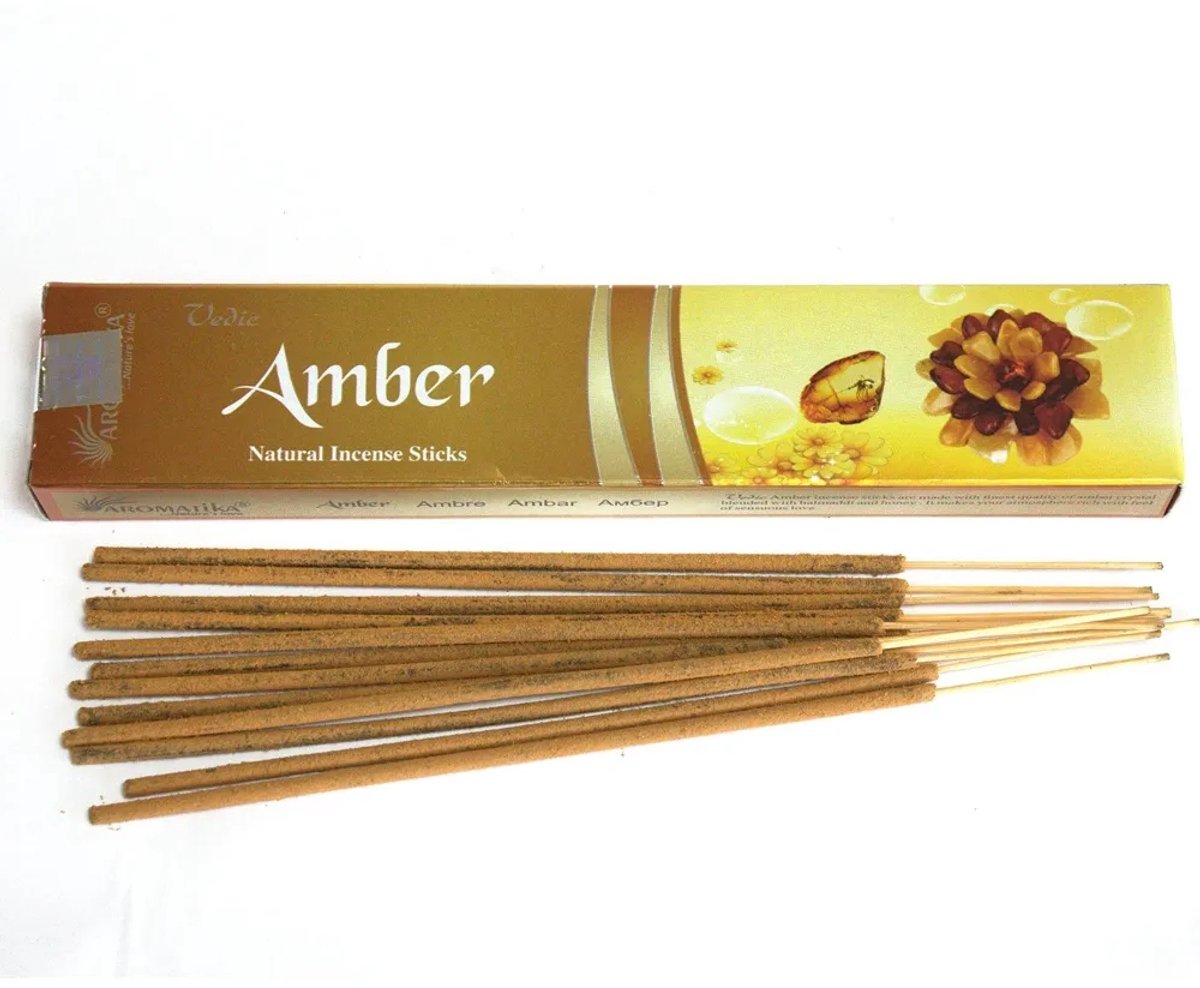 AUM Fragances 2 stuks Natuurlijke wierook - Vedische AMBER - zinnelijke liefde 2x12 stokjes naturel