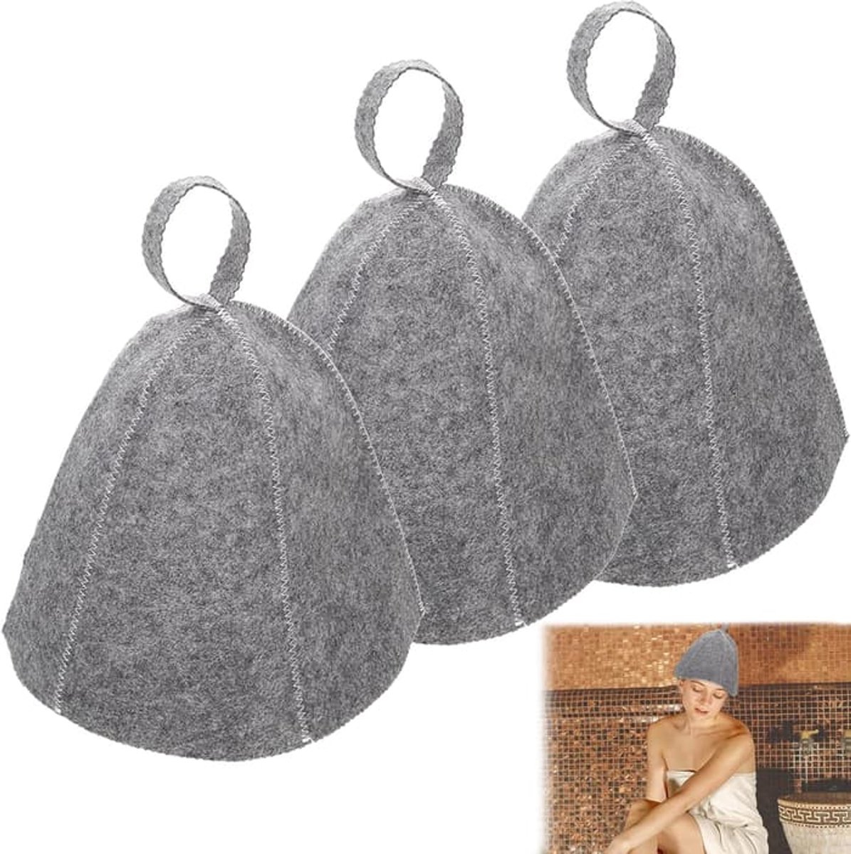 3 saunamutsen - Grijs, unisex, geschikt voor sauna, spa en zwemmen