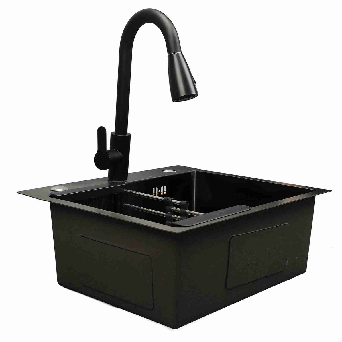 Keukenspoelbak – 50x45cm – RVS Enkele Spoelbak – Met Uittrekbare Kraan & Zeepdispenser – Voor Moderne Keukens