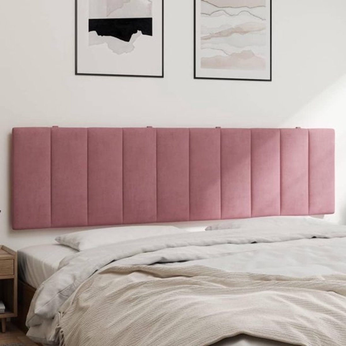 Hoofdbordkussen - Bedkussen - Rugsteun - Voor zitten in bed - Zachte veloursstof - 180 cm breed - Roze