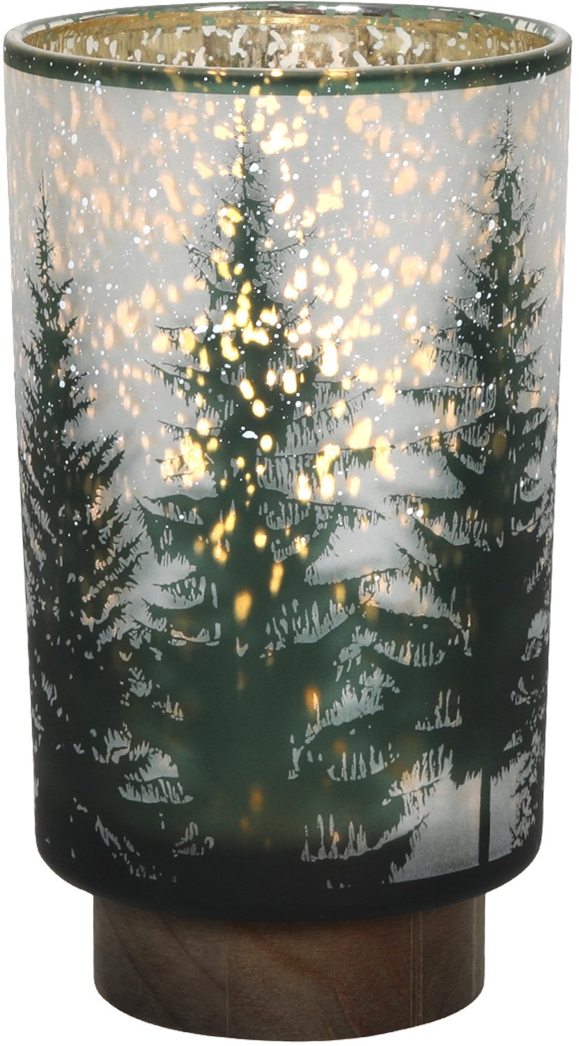 Hit - Lamp glas kerstboom m/houten voet dia. 12x20 cm LED 2xAAA