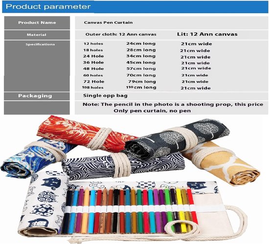 Potlood Wrap Grote Capaciteit Canvas Pen Gordijn Schets Kleurpotlood Rol In Nationale Stijl Pennenzak-Red-108 Holes — afbeelding 2