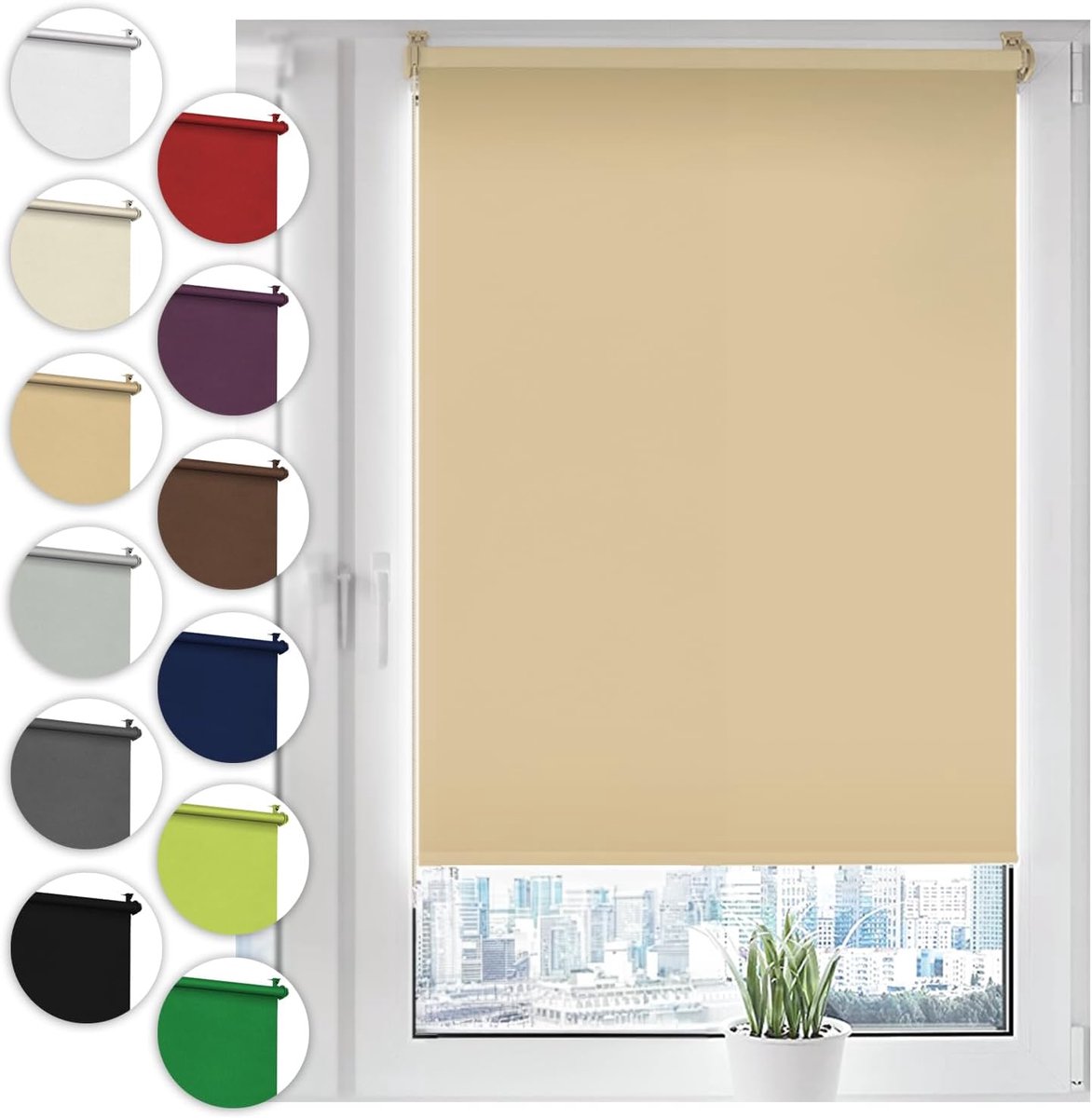 Verduisterend Rolgordijn Zonder Boren 85 x 100 cm Beige
