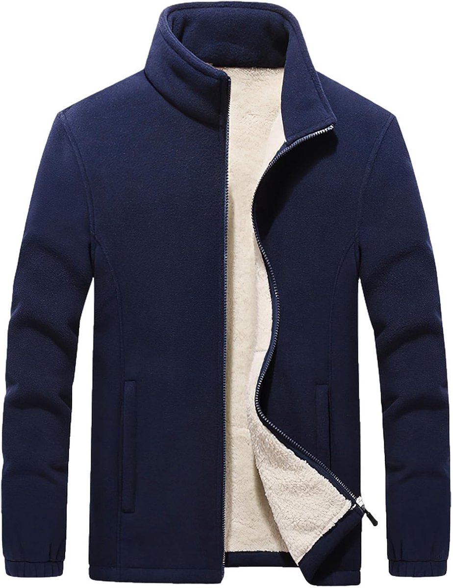 Plus Size Full Zip Polar Fleecejas Winter Warm Staande Kraag Donzige Jas met Ritsvakken (S-6XL)