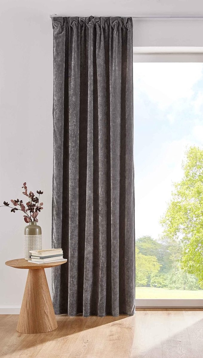 Gordijn Thermo Chenille Donkergrijs HxB 245x140 cm lusband Fluweelzacht verduistering, 2022500