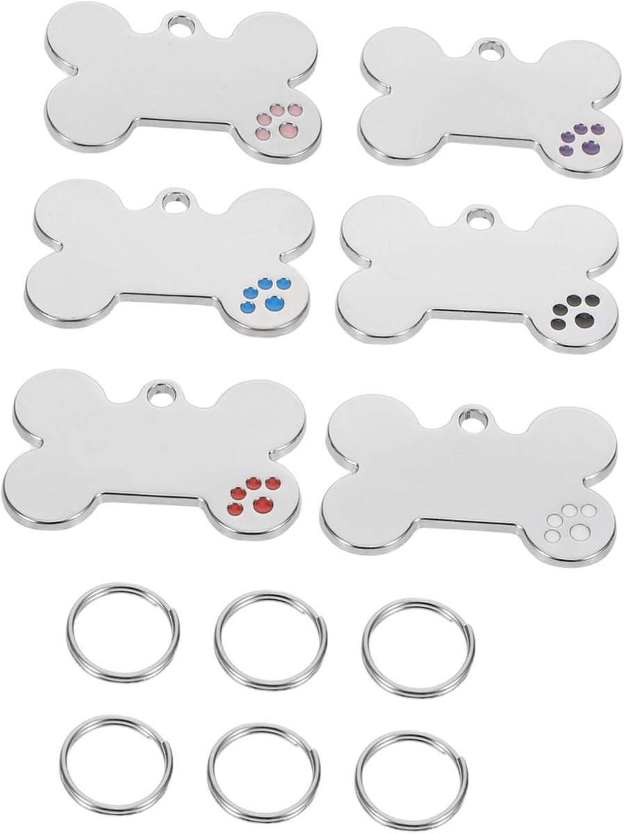 6 Stuks Rvs Bone Shaped Pet Id Tags Graveren Naamplaatjes voor Hondenhalsbanden Duurzame Stijlvolle Identificatie voor Huisdieren Gemakkelijk Schoon Te Maken