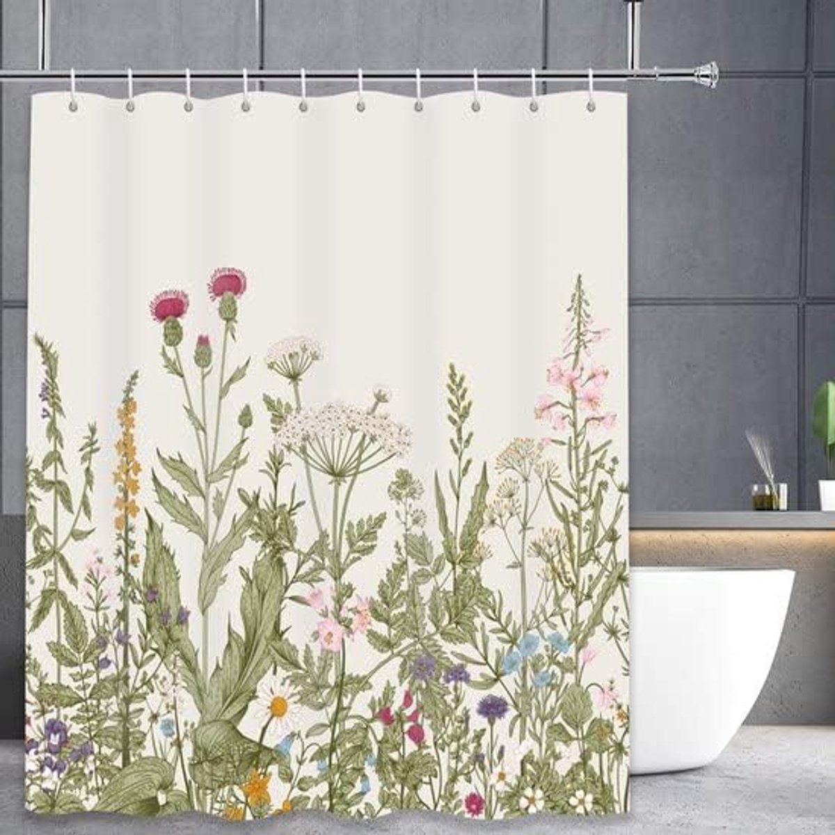 Douchegordijn Design - Bloemen - 180 x 200 cm - met ringen