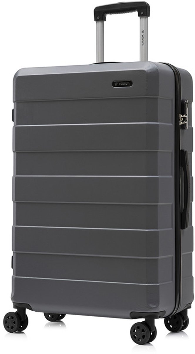 YONSLY Handbagage Koffer - 76 x 49 x 29 cm - 98 L - Cijferslot - 360° Draaibare Wielen - Grote Trolley - Grijs