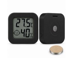 Mini Hygrometer - Thermometer Binnen - Temperatuur & Luchtvochtigheid - Comfortindicator - Magnetisch - Zwart