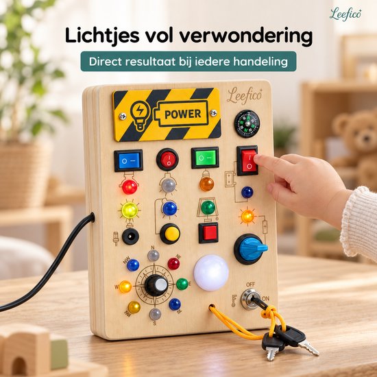 Leefico Montessori Busy Board Kompas - Activiteitenbord voor Peuters - Sensorisch Speelgoed - Houten Speelgoed voor Peuters en Kleuters van Leefico — afbeelding 4