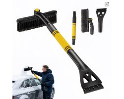 3-in-1 sneeuwschep - Telescopische sneeuwborstel en ijskrabber - Sneeuwschep voor de auto - Winterijsschep - Geschikt voor autoruiten - Draaibaar - Ontdooier voor ruiten - Sneeuwruimgereedschap - Geel en zwart