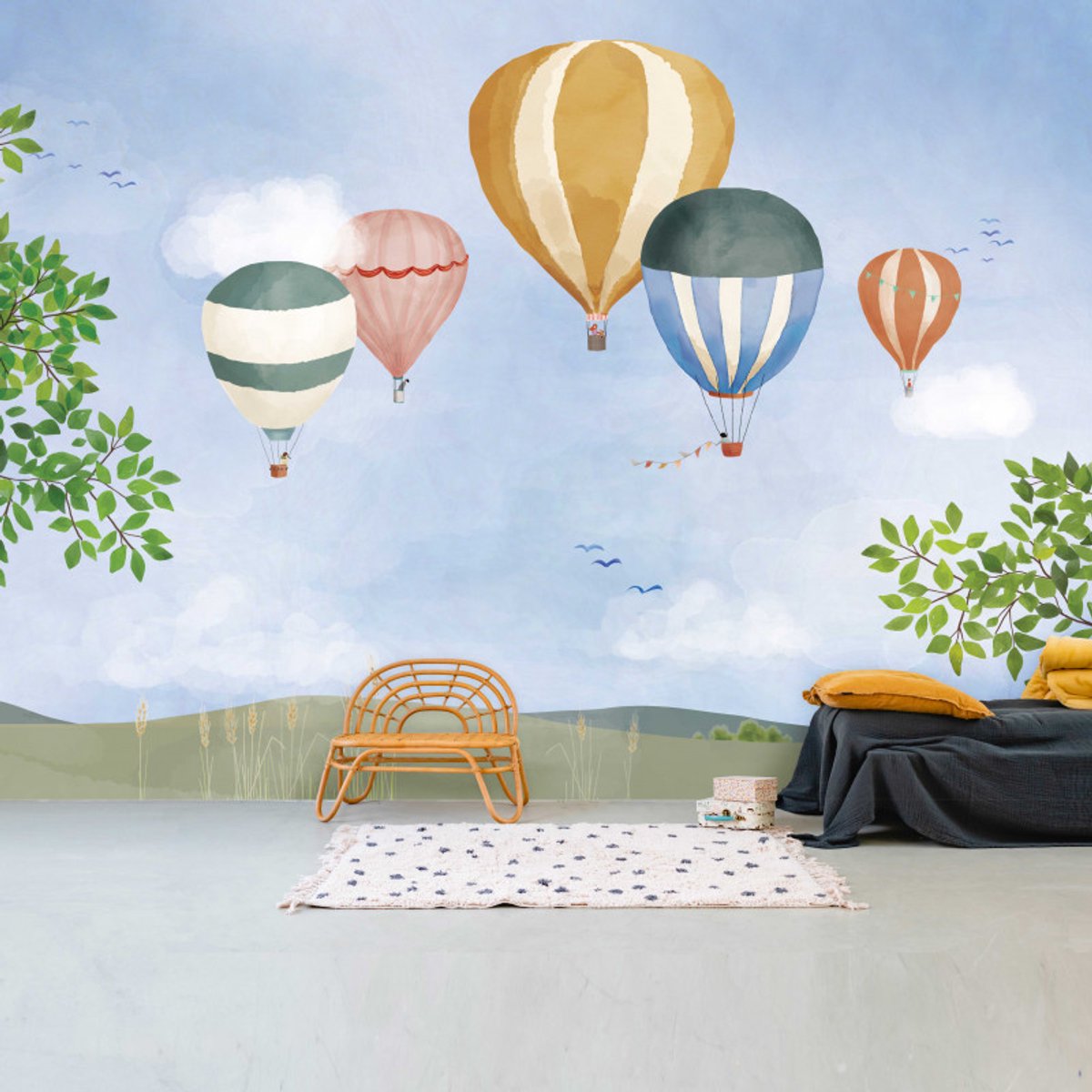 MIMI'Lou Kinderbehang Panorama Behang Luchtballonnen Kinderkamer 400 x 250 cm