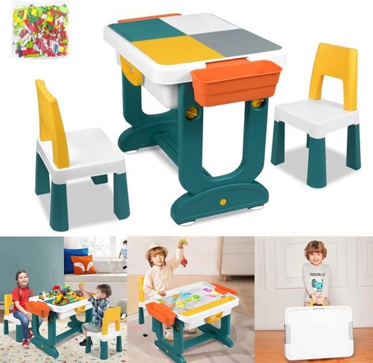 Multifunctionele kinderactiviteitentafel - En stoelenset - Speel-, knutsel- en eettafel - Met opbergruimte