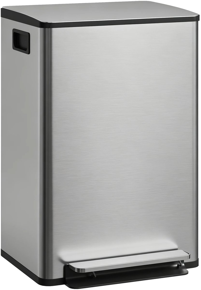 Emvae Prullenbak - Afvalbak - Pedaalemmer - 50 Liter - RVS - met Geurfilter - Openhoudfunctie - Binnenemmer - Zilver