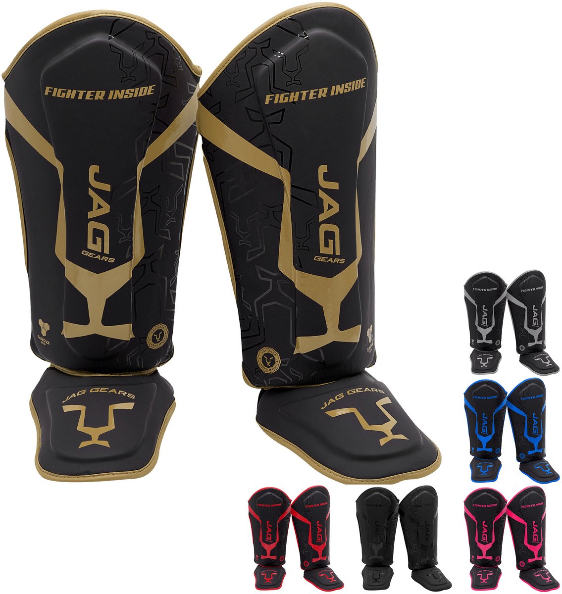 JAG Gears Alfa Scheenbeschermers - Kickboksen - MMA - Training - Synthetisch leer - Goud - Maat - S