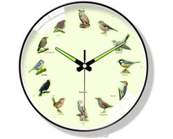 Wandklok 20 cm - Verlichte Wanduhr met Dierenmotief - Lichtgevende Wijzers - Stil Uurwerk - Ronde Klok met Glazen Wijzerplaat - Batterijgevoed - Zwart - Voor Woonkamer, Slaapkamer, Badkamer en Kantoor