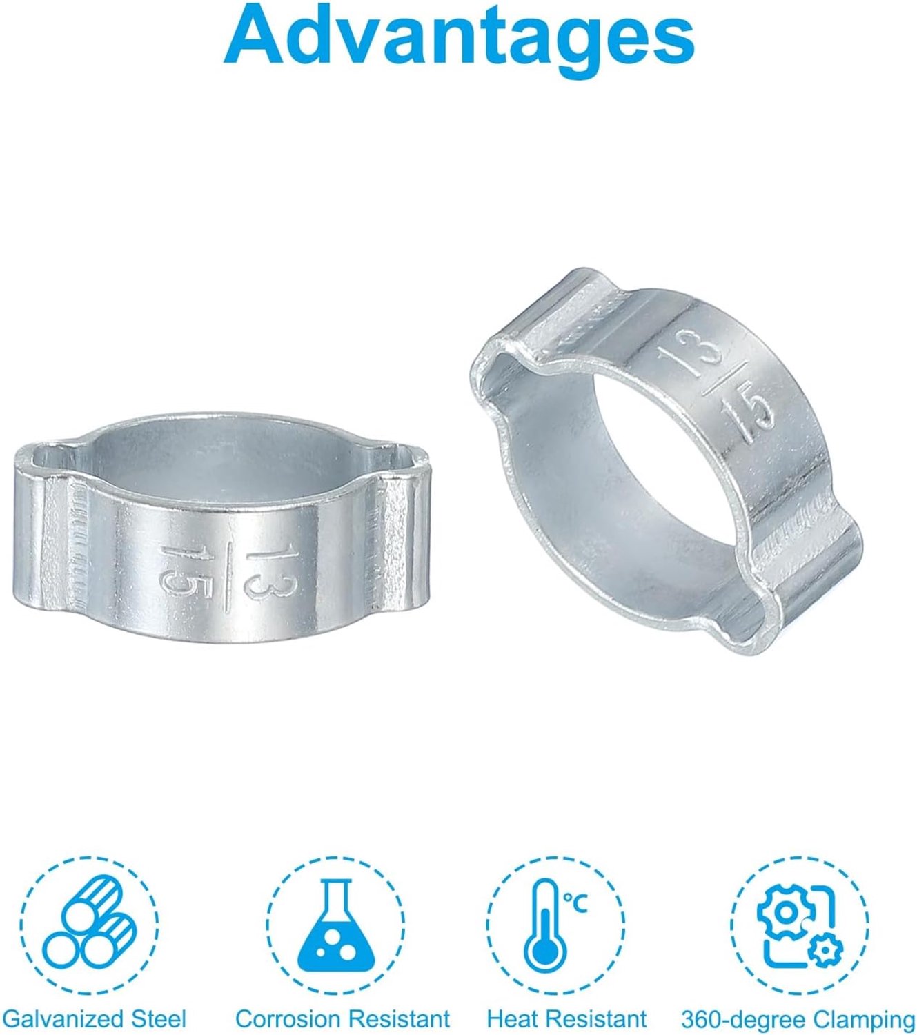 PATIKIL Set of 25 Pcs 13-15mm Double Ear Hose Clamp, Galvanized Steel O-Clip Crimp Rings for Fuel Gasoline Tube Pipe Fitting Joints, Silver Color