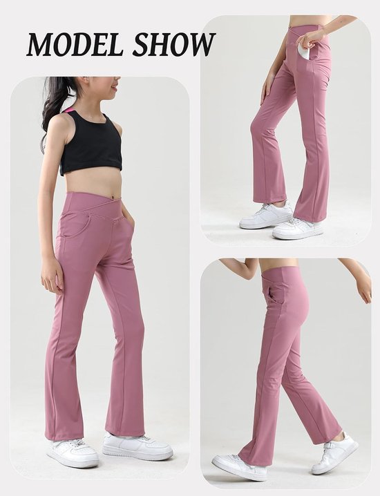 Flared Joggingbroeken voor Meisjes, Bootcut Sportbroeken met V-Lijn Taille en 2 Zakken, Lange Yoga Trousers EU 116-158 — afbeelding 2