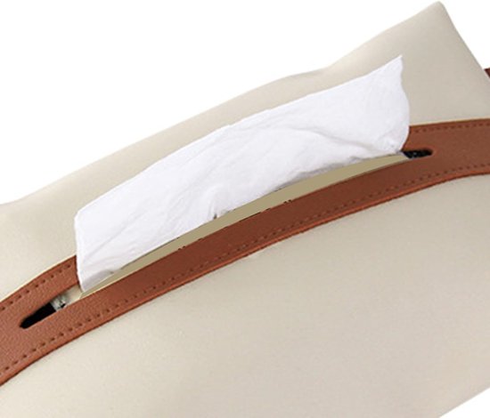 2 Stuks Tissue Box Cover, Lederen Gezichtspapier Opbergdoos met Ophangstrip, Krasbestendig Ontwerp, Rechthoekige Auto Tissue Houder voor Keuken Slaapkamer Nachtkastje Bureau (Beige Bruin) — afbeelding 2