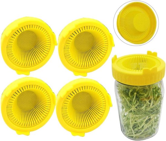 4 Stuks Gemakkelijke Spoel- en Afvoerdeksels voor Brede Monden Potten - Ideaal voor het Kiemen van Bonen en Groenten in Mason Jars en Spruit Kits — afbeelding 2
