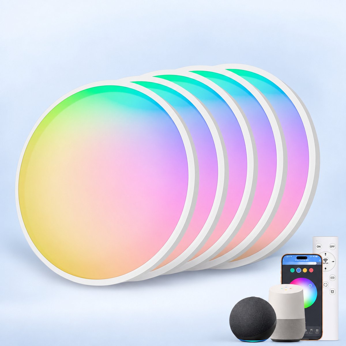 LOVHAUS 5 Stuks WiFi LED Plafondlampen 30 cm 24W - RGB - Alexa - Dimbaar 2700-6500K - IP54