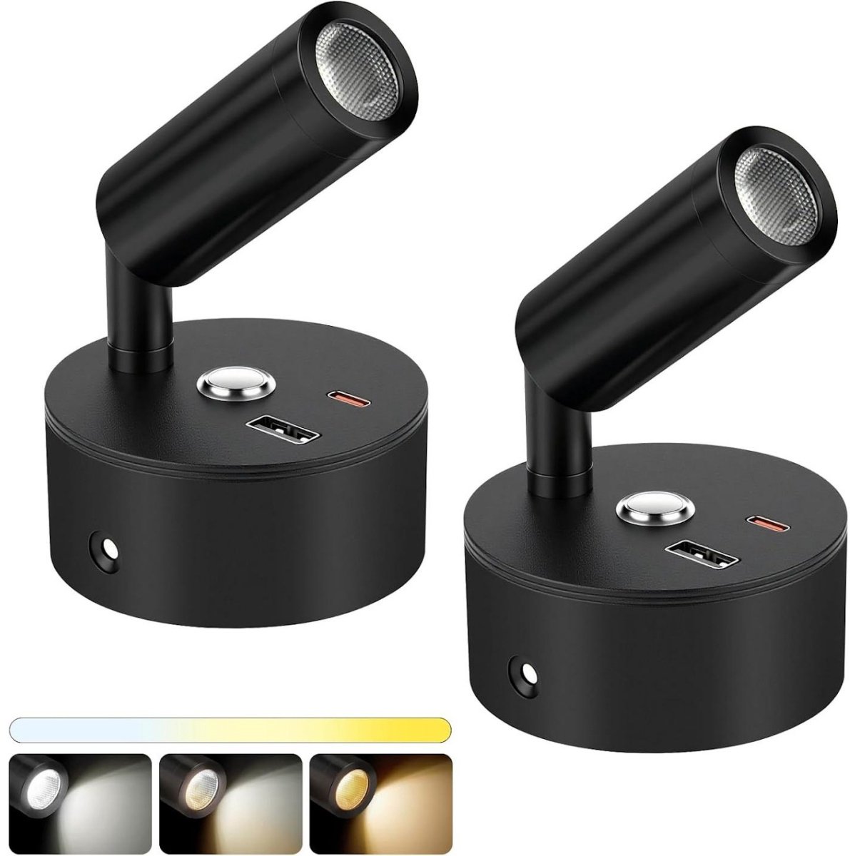 SSTRWGOOD 2 Stuks Wandlampen - LED Leeslamp - 12V 20W USB A+C Dubbele Oplader - Touch Dimbaar met 3 Kleurtemperaturen - Geschikt voor Camper en Auto - Kunststof - 7x3cm