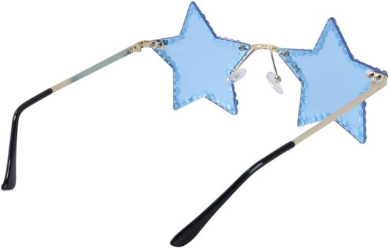 Zonnebril in de vorm van een ster met diamanten, randloze, funky bling diamanten zonnebril voor een zomers strandfeest (blauw) — afbeelding 3