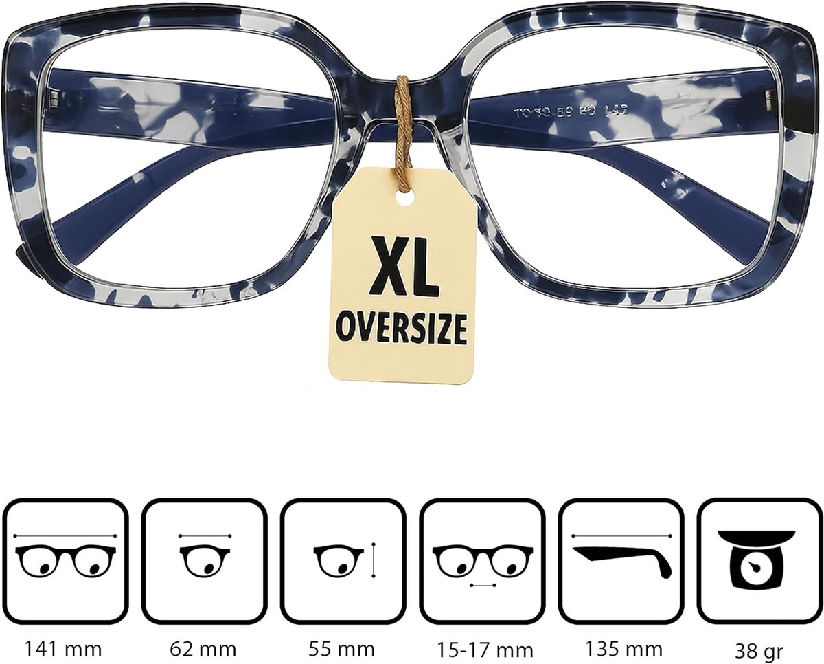 leesbril met vilten etui, oversized cat eye voor dames