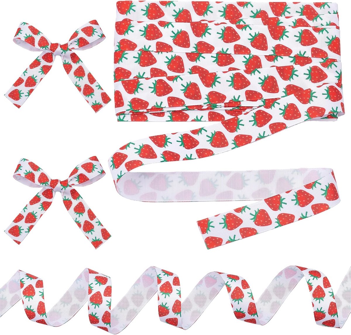 2,5 cm kanten boord met aardbeipatroon, decoratieve stoffen lint met fruitpatroon, 2,5 cm, witte ripsbanden met rode print voor het naaien van kostuums