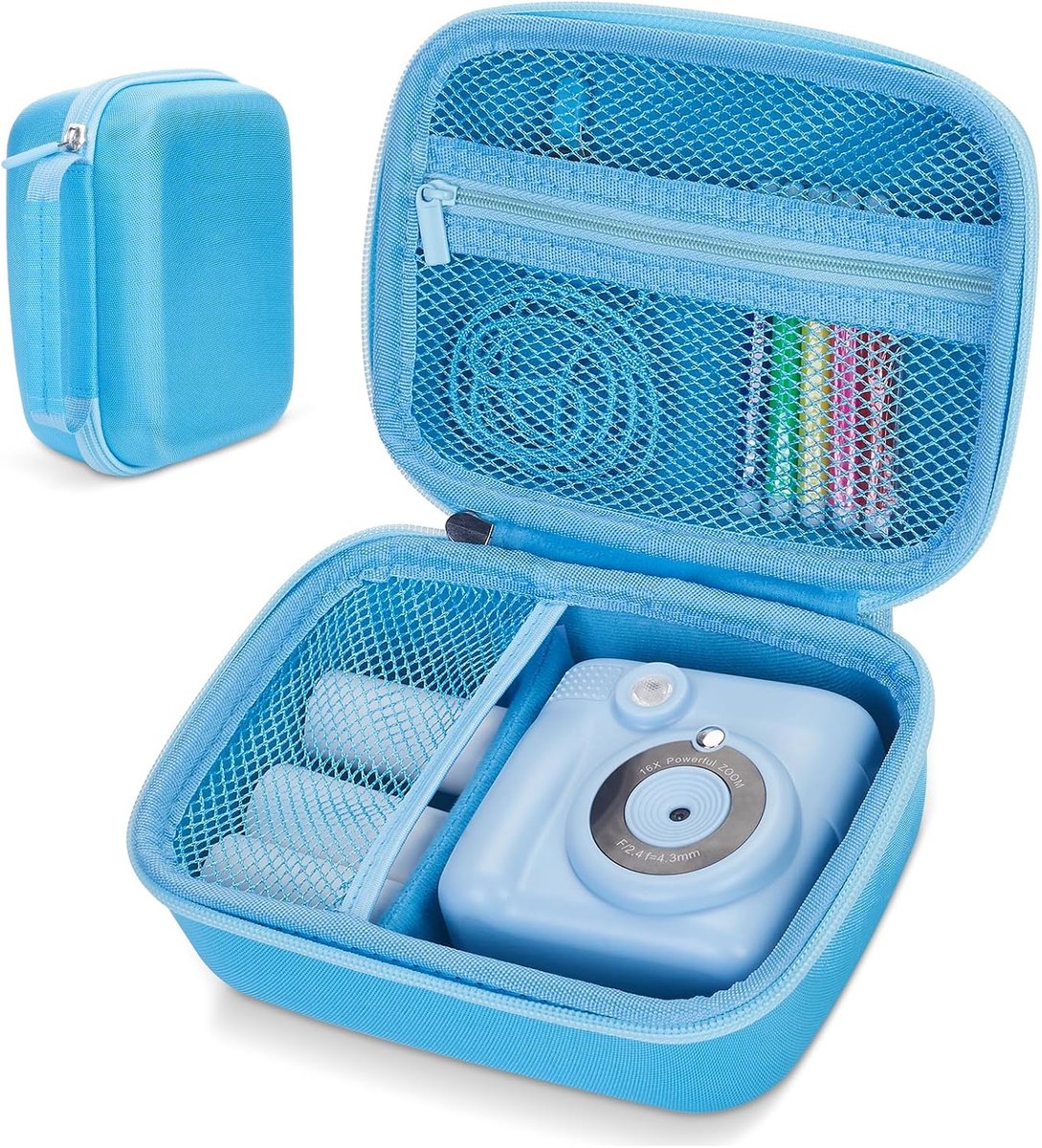 Compatibel met Dylanto/GREENKINDER/GKTZ/HiMont kindercamera, speelgoed, draagbare digitale camera, opberghouder, organizer, tas (alleen tas) - zwart, blauw, Kompakt / Klein, cameratas