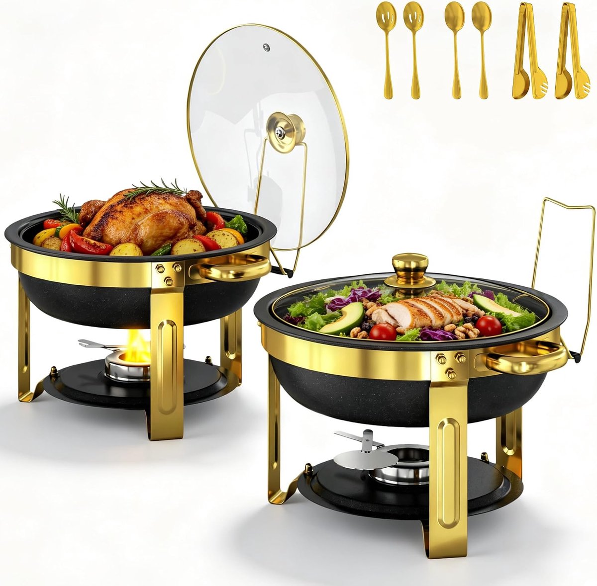 2 Ronde Chafing Dishes 5QT, Zwarte Maifanite Coating