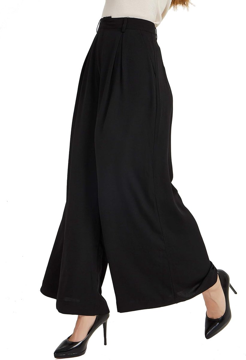 Damesbroek met hoge taille, wijde pijpen, lange palazzo-broek, reguliere maat