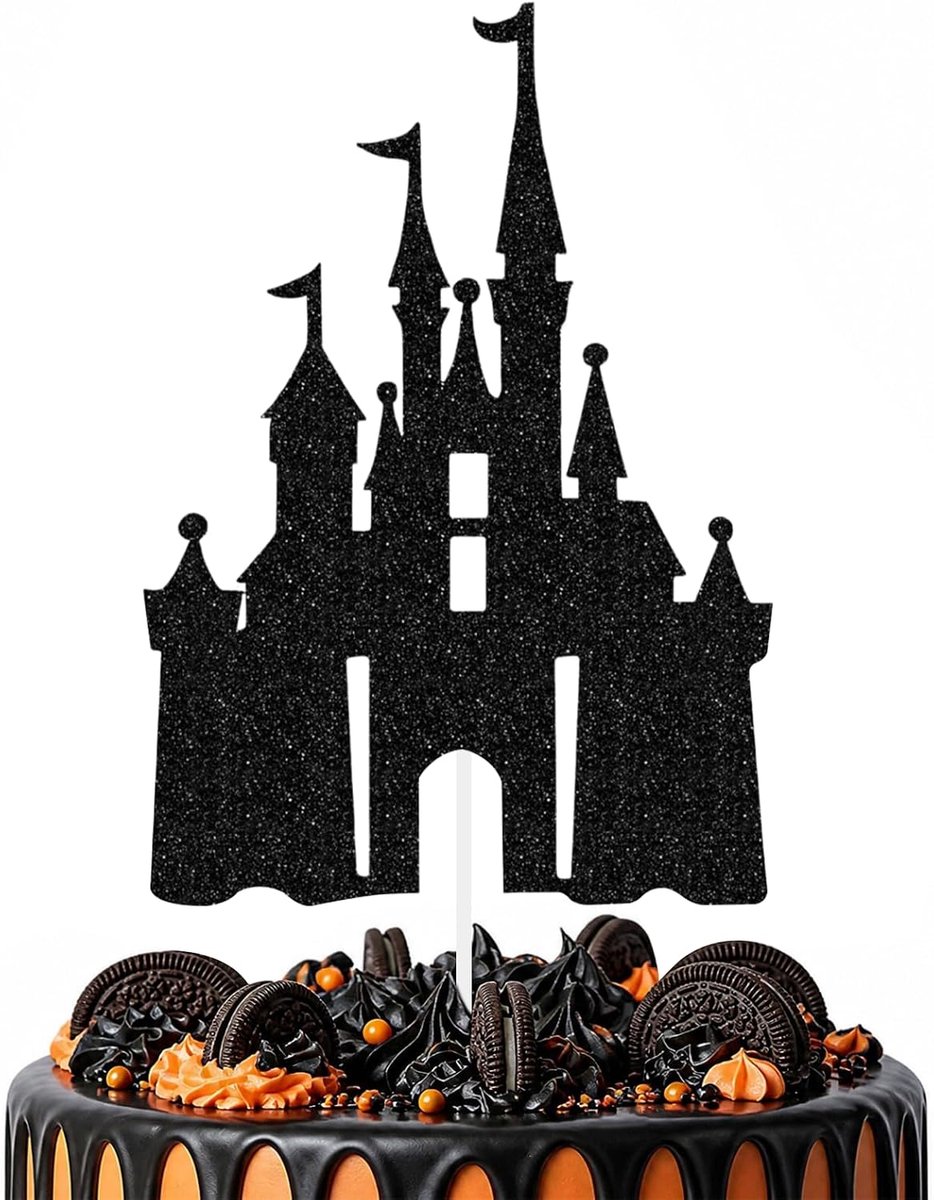 1 stuk slot taartdecoratie, prinses kasteel thema glitter taartdecoratie verjaardagsdecoratie, slot cake decoraties voor verjaardagsfeest, bruiloft, taartdecoraties (zwart)