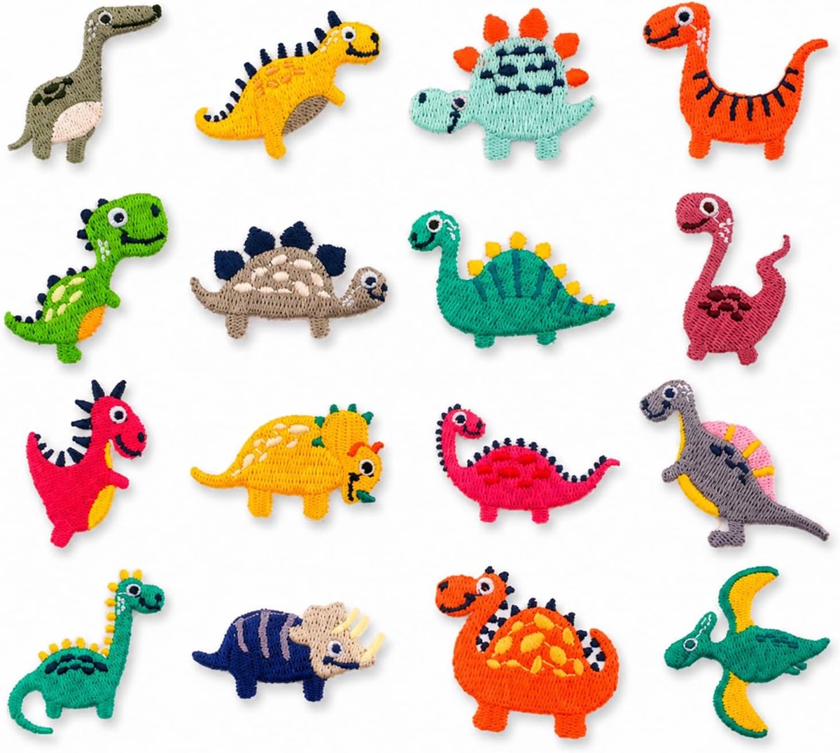 16 stuks dinosaurus patches om op te strijken, strijkapplicaties voor textiel, opstrijkbare reparatiepatches voor kinderkleding, jeans, jassen, rugzakken, tassen, DIY