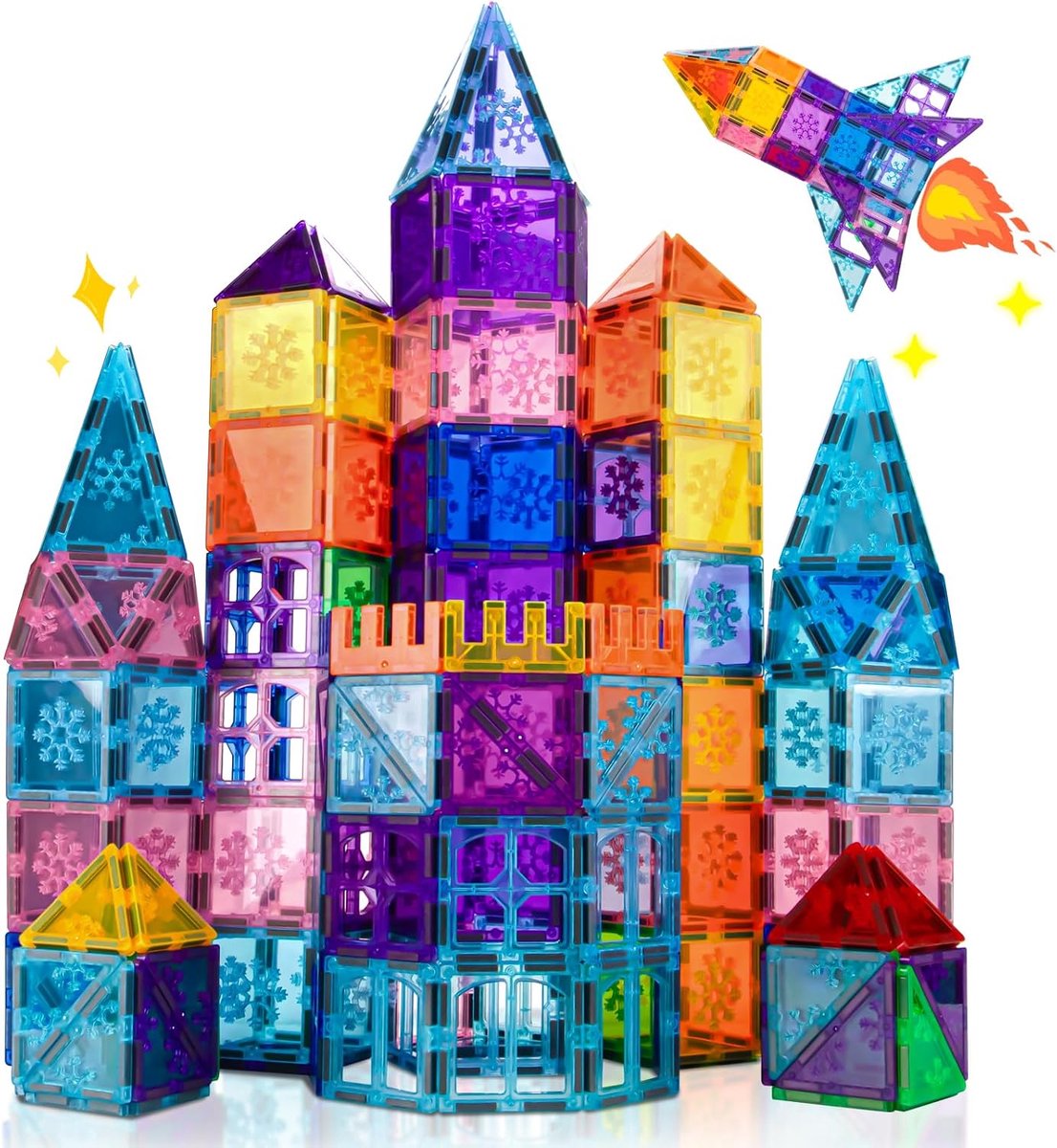 Magnetische Bouwblokken, 100 Stuks, Magnetische Bouwblokken voor Kinderen met Sterke Magneten, Magnetische Bakstenen & Magnetische Tegels (Extra, magnetic tiles)