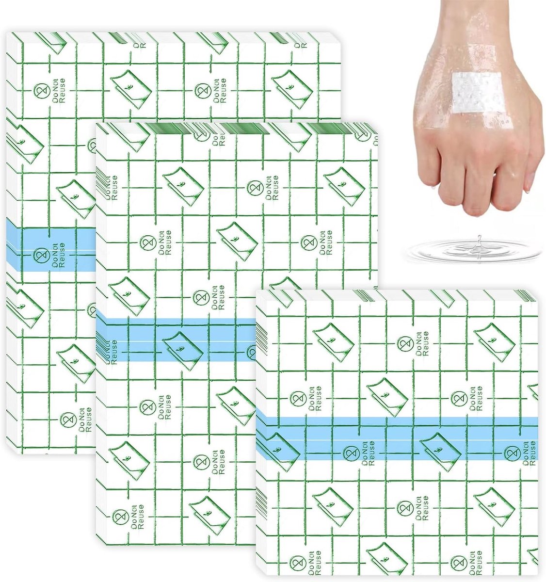 30 stuks douchepleisters folieverband, 3 maten (12 x 15/10 x 12/10 x 10 cm), waterdicht, hypoallergeen, voor tattoo, aftercare, sport, douches