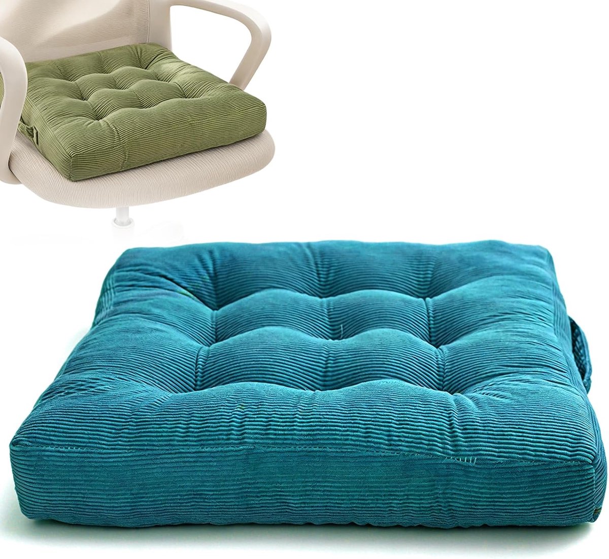Draagbaar, met handvat, 40 x 40 cm, yogakussen om op de grond te zitten, getuft fluweel, vierkant vloerkussen, comfortabele stoelen voor keuken, barkruk en terras (blauw)