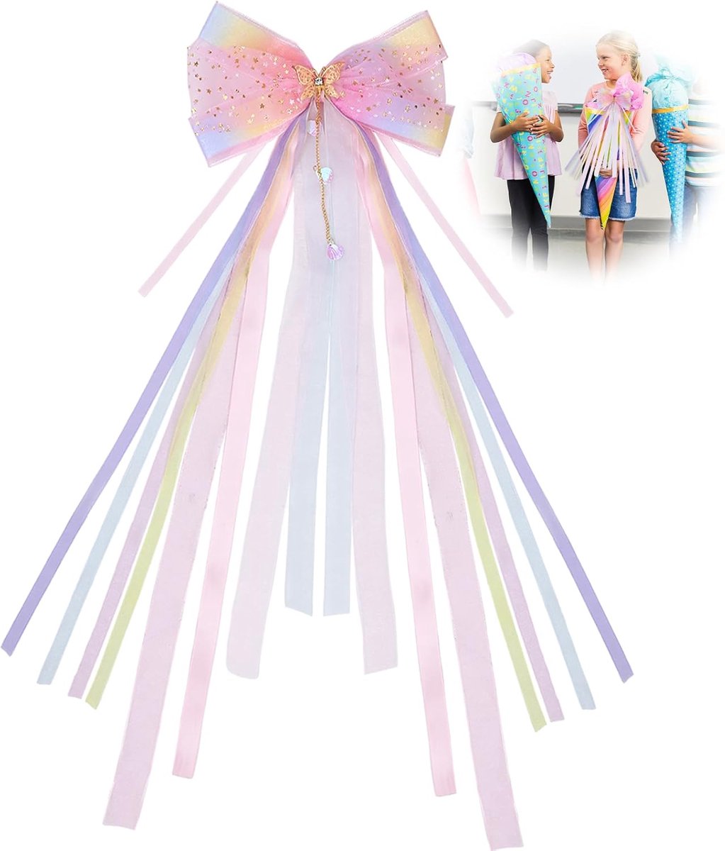 Strik schooltas voor meisjes, vlinderstrik, schoolzak voor terug naar schooldecoraties, decoratie snoepzak voor meisjes, 60 cm x 20 cm