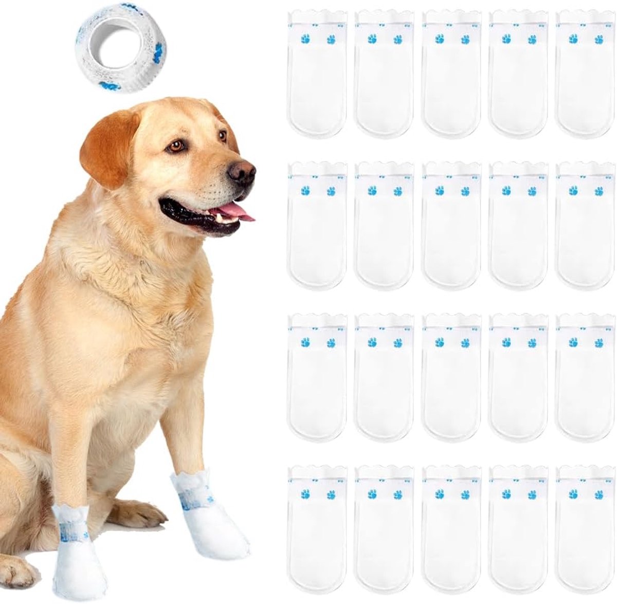 Schoenen, wegwerpsokken met zelfklevende bandage, ademend, binnen en buiten, stofdicht en waterdicht, voor kleine en middelgrote honden