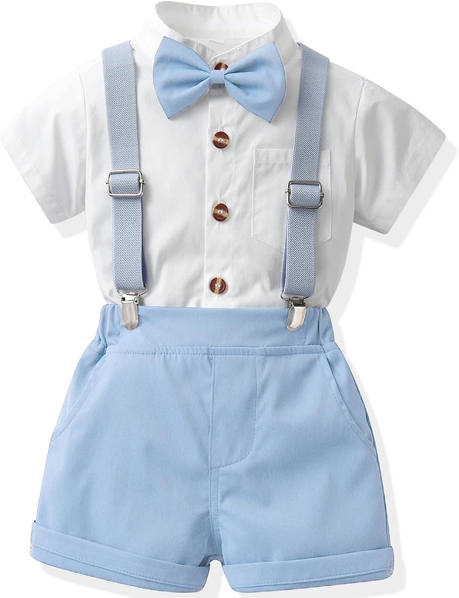 Formele Outfit Kid Gentleman Korte Mouw Shirt Bowtie Jongen Jarretel Shorts Bruiloft Pak Jongens Outfits