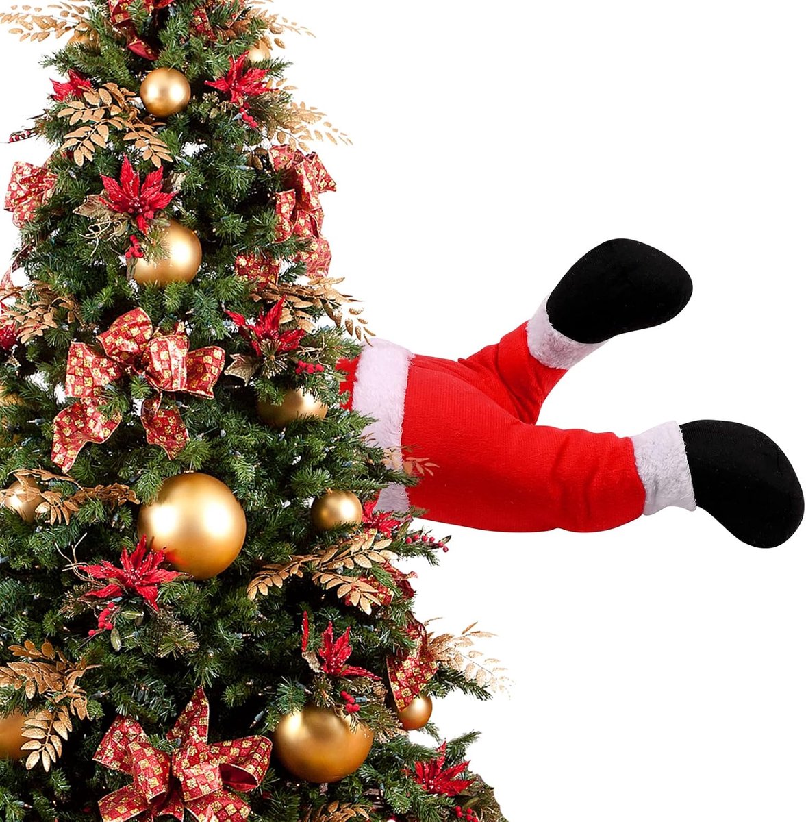 Gevulde Poten voor Kerstdecoratie, 38 cm Pluche Kerstmanbenen Vast in Kerstboom, Buigbare Kerstelfenbenen, Hangend Ornament voor Kerstboom, Thuisfeest, Open Haarddecoratie