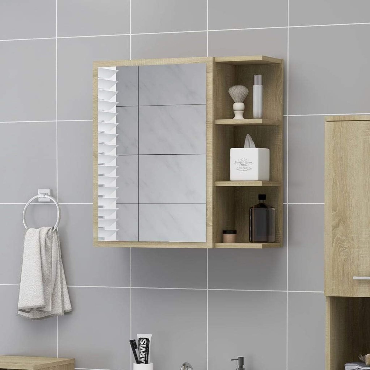 Wandspiegel voor de badkamer decoratieve wandspiegel thuis badkamerkast badkamerspiegelkast Sonoma eiken 62,5 x 20,5 x 64 cm hout materiaal voor woonkamer, keuken, badkamer, espresso