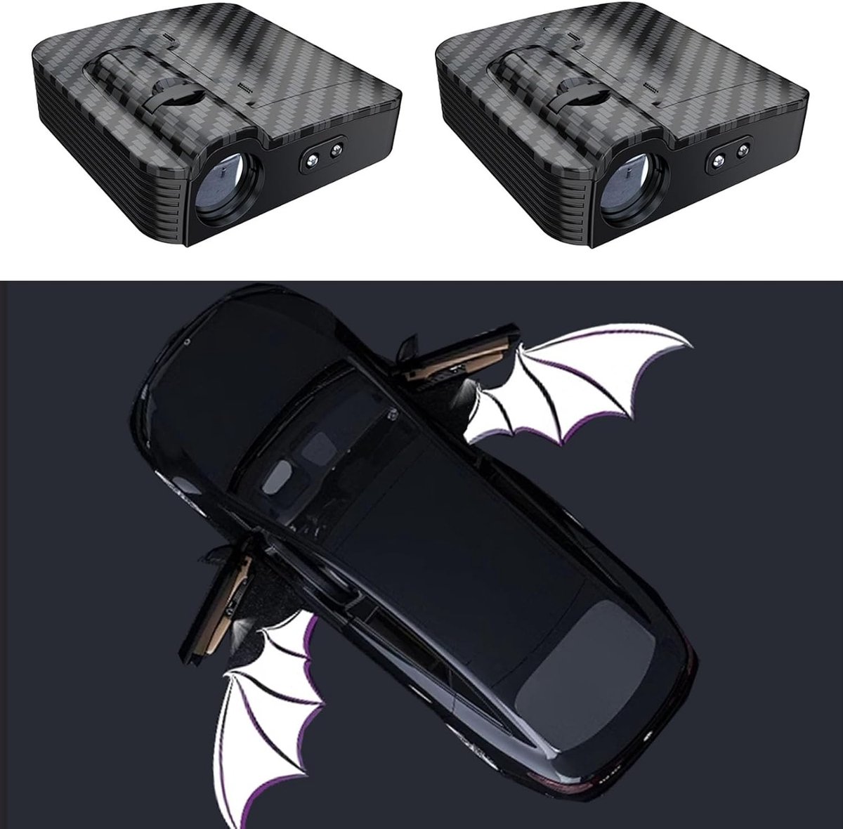 2 Stuks, Universele Draadloze Deurmarkeringslichten, Led-Autoprojector, Logoprojector, Deurwelkomstlicht, Geschikt Voor de Meeste Auto'S (Vleermuisvleugels)