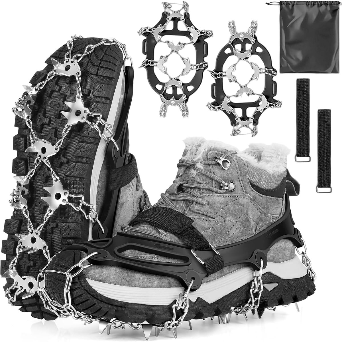Noppen, 32 tanden, stijgijzers voor sneeuw, ijs, schoenen, tractie, roestvrij staal, studs, racket, spikes, wandellaarzen, duurzaam, winter, voor wandelen, joggen, vissen, bergbeklimmen