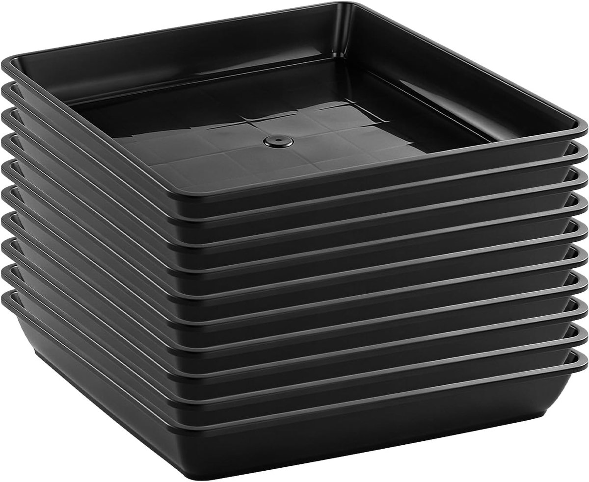10 zwarte onderzetters, vierkante onderzetters voor bloempotten, bloempotschalen, zwart, 22 × 22 × 3,5 cm, voor woonkamer, slaapkamer, balkon, tuin, binnenplaats